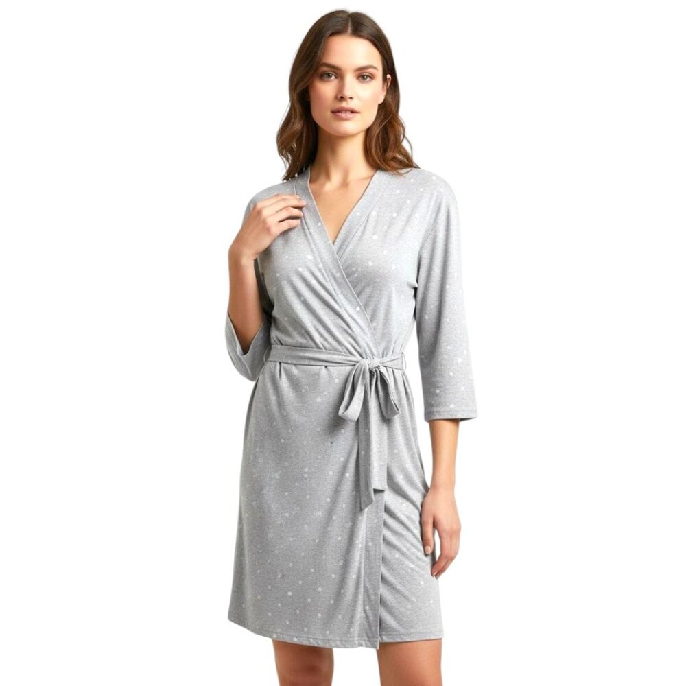 Laura Ashley Gray Polka‎ Dot Lightweight Robe – Size Medium